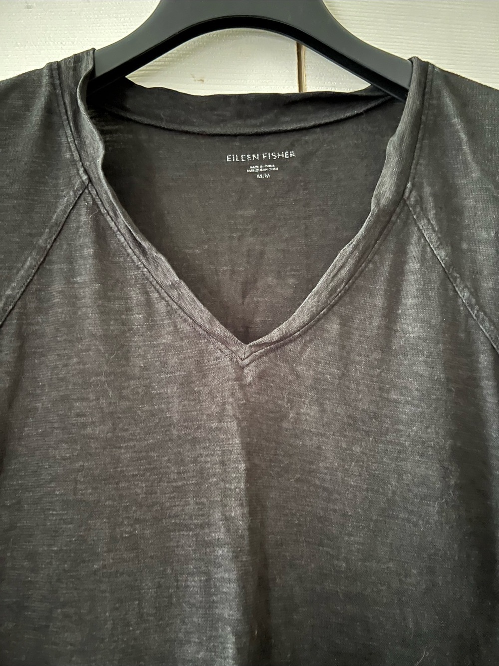 LIKE NEW! — Eileen Fisher Black V-Neck Short Sleeve Dress (Hemp/Organic Cotton) - Picture 2 of 4